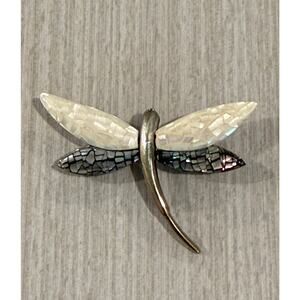 Liz Claiborne Vintage Dragonfly Brooch Mother of Pearl and Abalone Shell (0009)